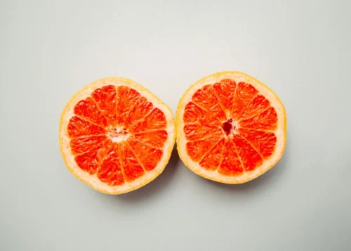 Two slices of grapefruit