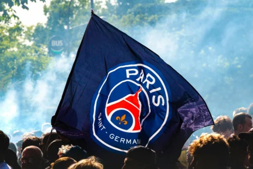 The PSG logo on a flag