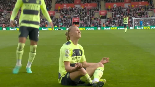 Haaland celebrating a goal