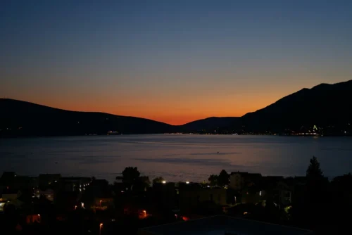 View of the Bay of Kotor from Tivat at sunset