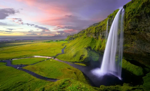 Waterfall in Iceland in summer