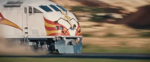 Wile E. Coyote hit by a real-life train