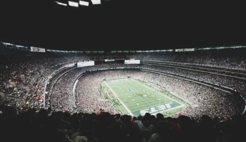 A full NFL stadium during the game